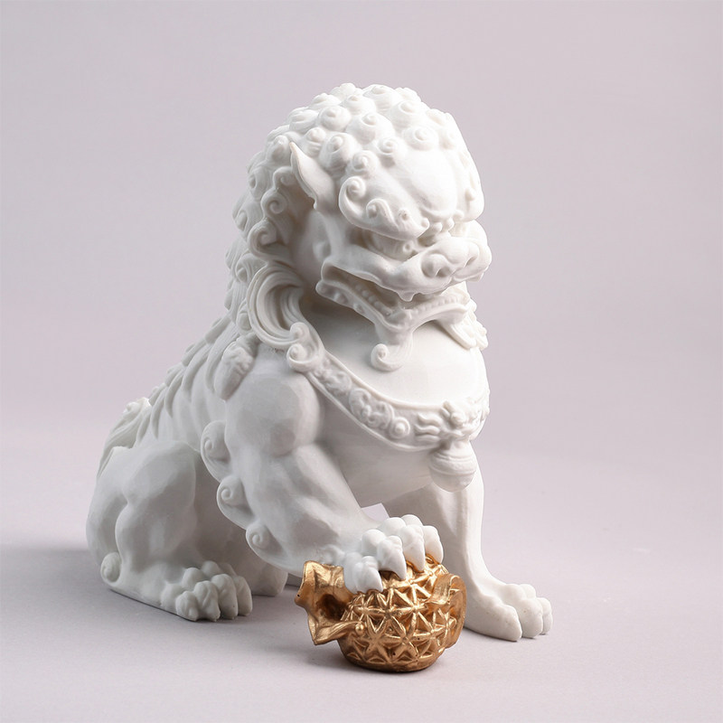 新中式白色石狮子摆件现代样板间别墅客厅家居装饰动物石雕工艺品
