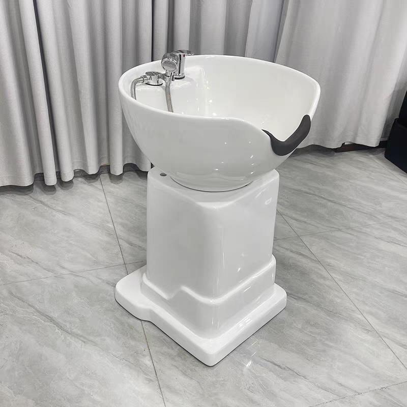 理发店立式洗头床发廊专用美发床坐式冲水床可移动陶瓷盆洗发床