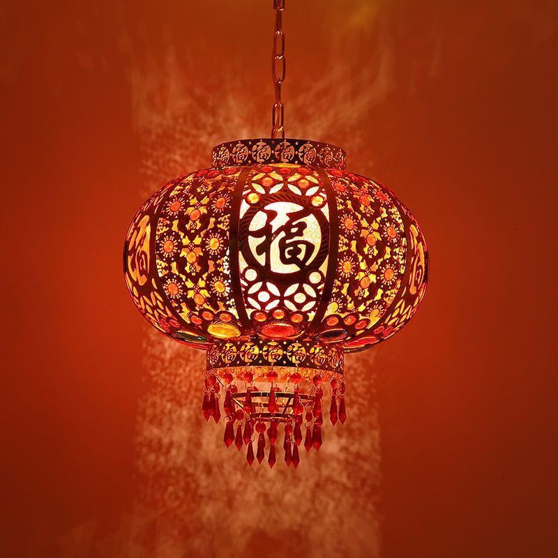 大红灯笼挂饰过新年乔迁走马led水晶旋转灯中式阳台春节年货吊灯