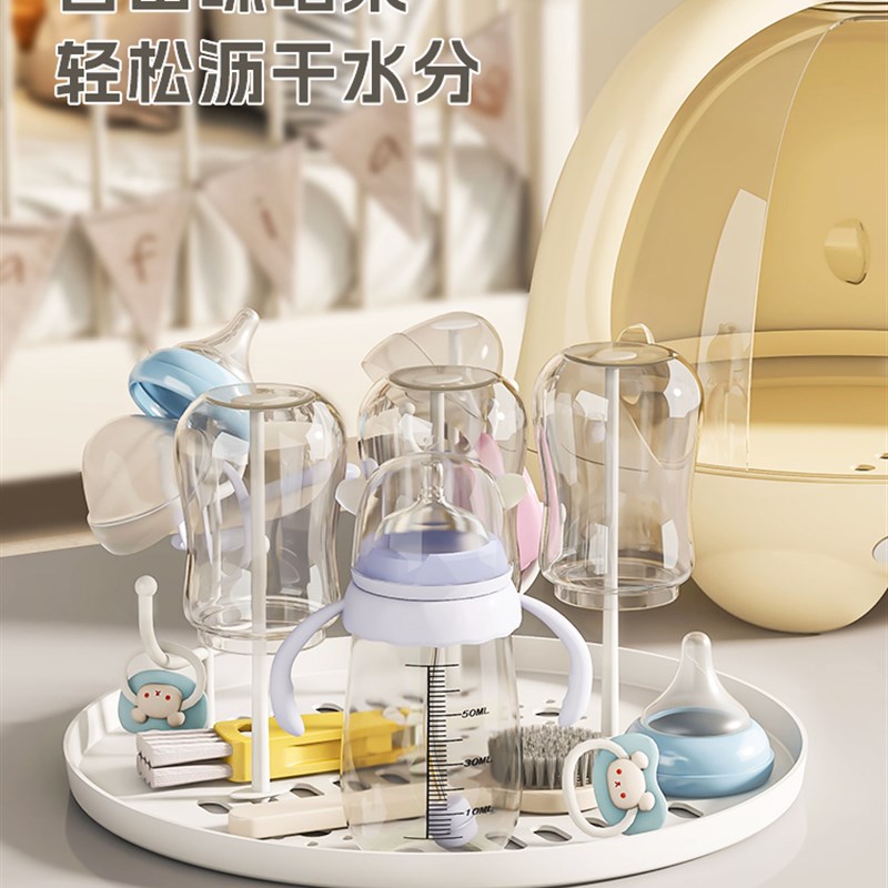 宝宝奶瓶收纳盒婴儿放餐具碗筷防尘沥水收纳箱装辅食储物柜置物架