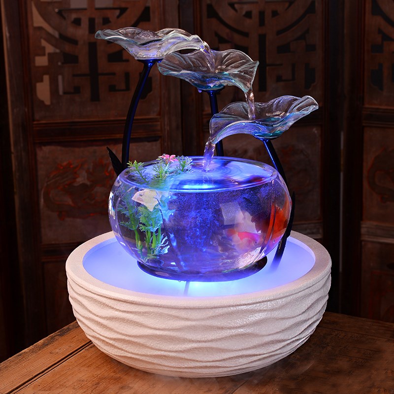 鱼缸流水生财摆件循环水加湿器带雾化客厅桌面玄关轻奢家居软装