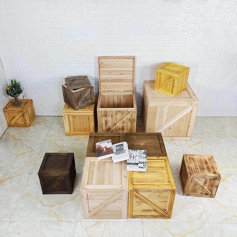复古做旧木箱方形收纳箱摄影道具装饰室内户外舞台展示摆件储物箱