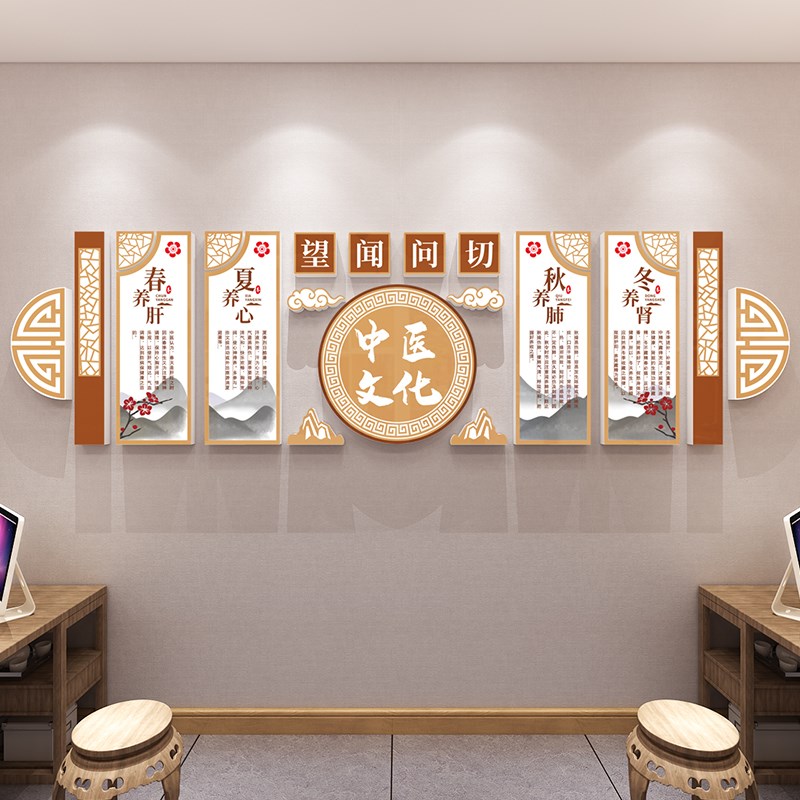 中医养生馆墙面装饰挂画背景墙美容院形象文化墙宣传海报设计定制
