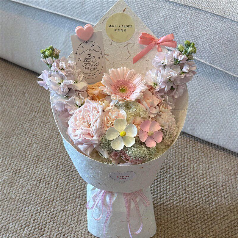 浪漫玫瑰混搭花束成品永生花仿真皂花彩色仿真花520生日礼物送人