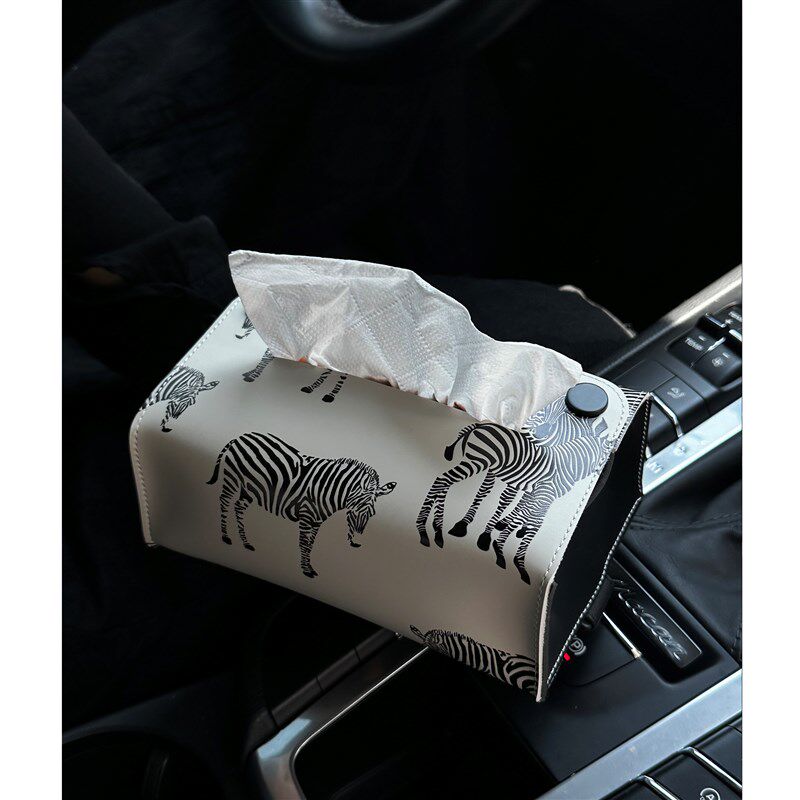 原创设计小号ins马鞍皮设计款纸巾盒黑白系列车载纸巾盒郁金香