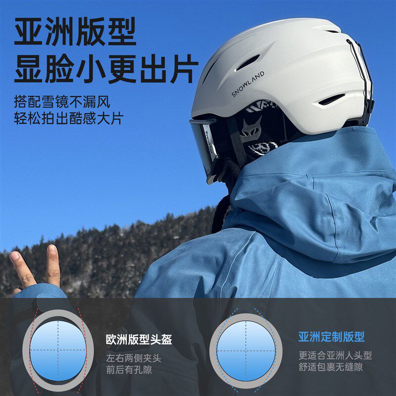 超轻滑雪头盔单板双板雪盔大头围滑雪帽女男护目镜一体套装装备