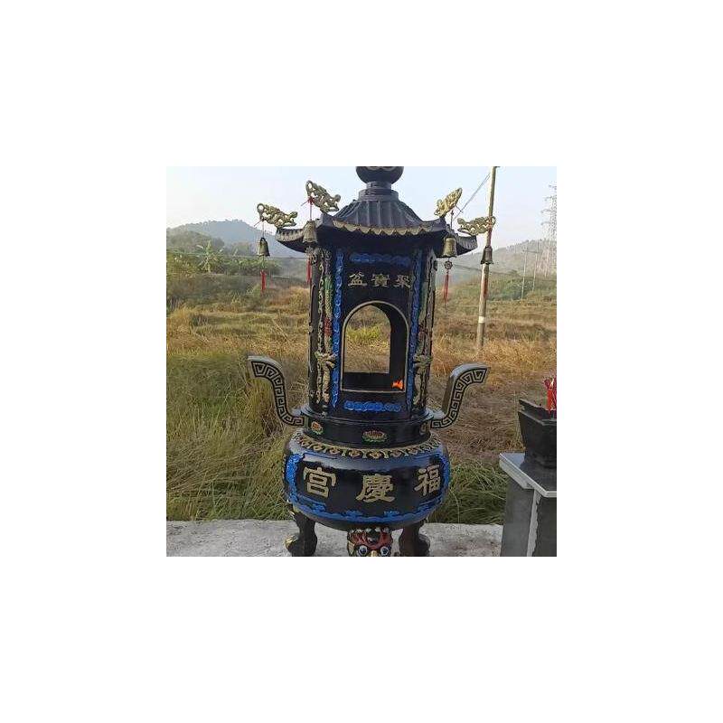 定制化宝炉全铸铁户外元宝炉烧纸炉 寺庙圆形经炉 宗祠香炉6龙柱