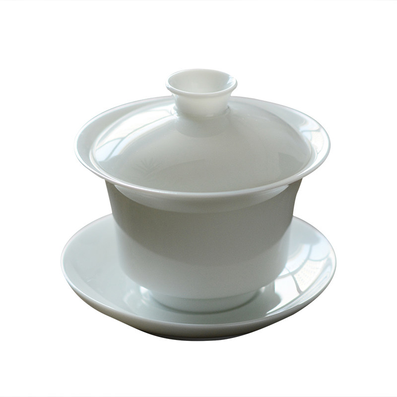 三才盖碗茶杯景德镇甜白瓷陶瓷盖碗大小号功夫茶具泡茶碗纯色盖杯