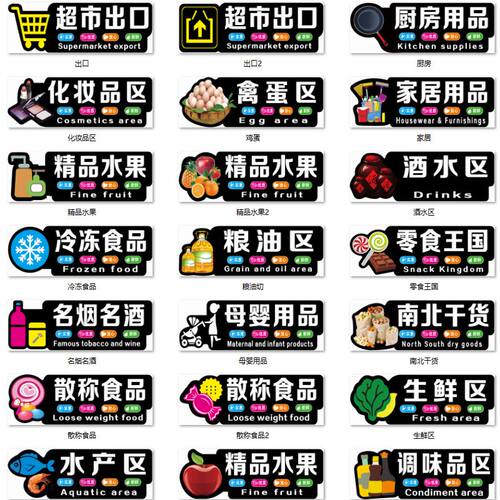 超市发光字吊牌区域广告牌灯箱收银台蔬菜分类led指示牌双面定制