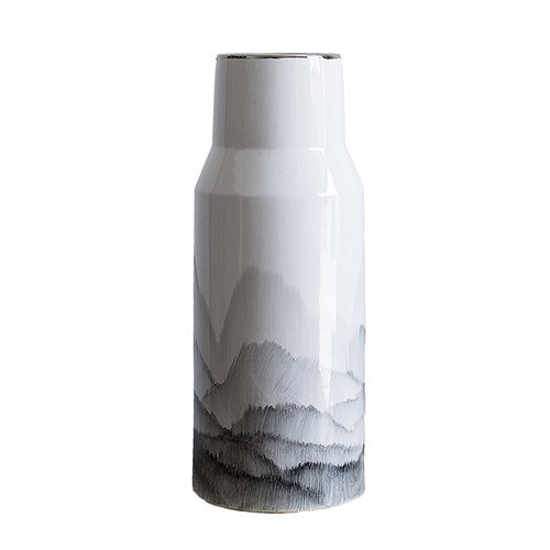 手绘水墨山水画陶瓷器大花瓶 北欧中式家居饰品客厅酒店插花摆件
