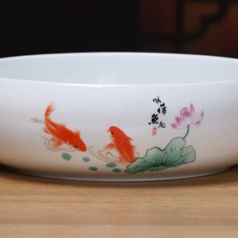 陶瓷烟灰缸超大容量 多功能桌面果皮垃圾收纳茶渣废水缸 碗莲花盆