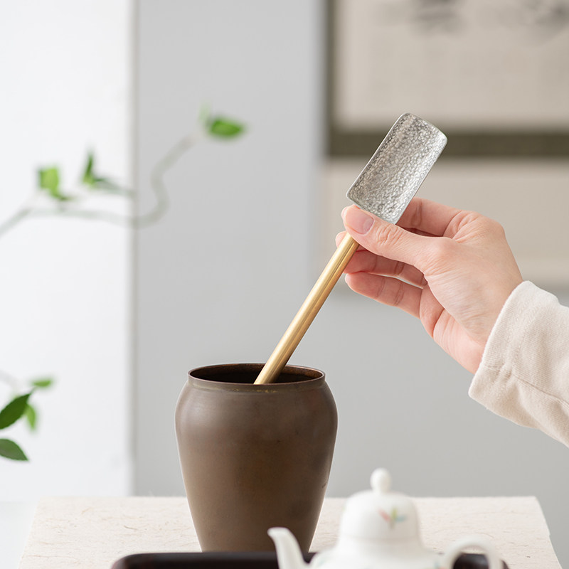 手工纯锡茶勺茶铲单只茶叶匙勺子工具铲子小号专用取茶叶勺分茶勺