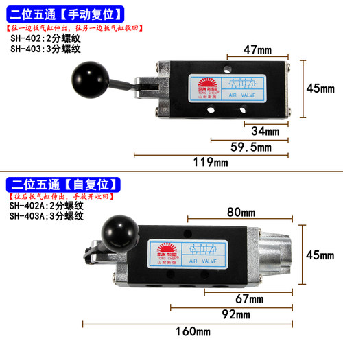 【精品】气动手动阀SH402拉阀3A气缸开关4H210-08换向阀二位五通R