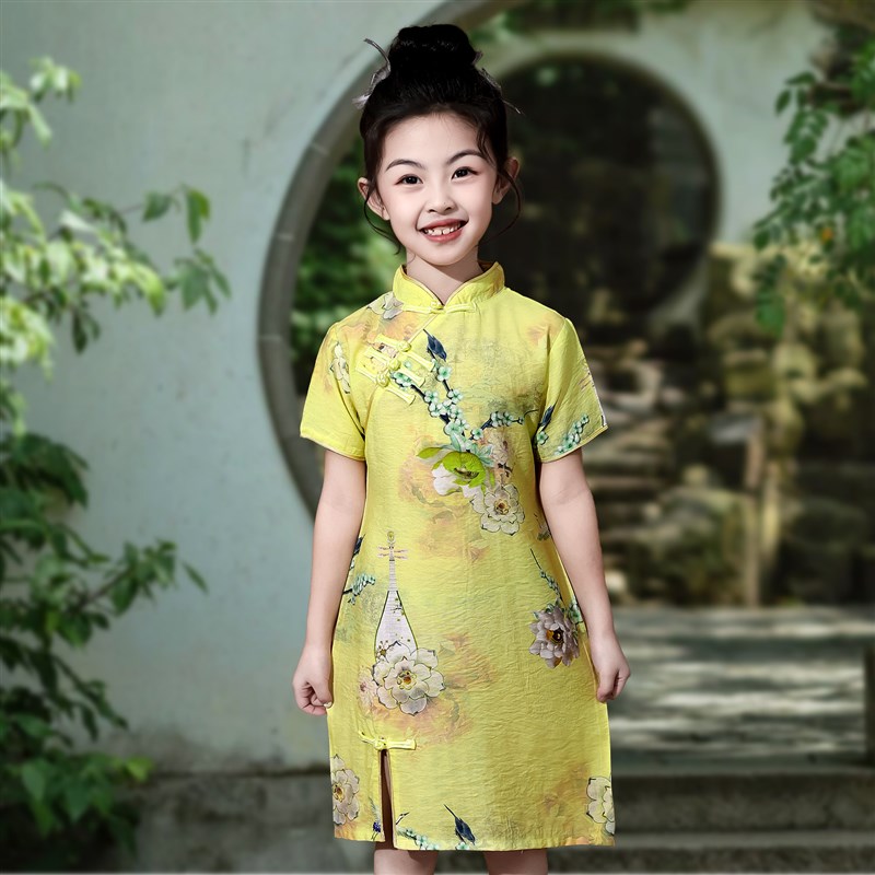 女童旗袍2024新款夏季薄款中国风改良汉服幼儿园毕业照走秀表演服