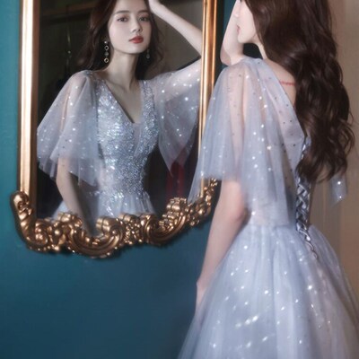 大码晚礼服女胖mm修身显瘦遮肚宴会200斤加肥加大伴娘服连衣裙秋