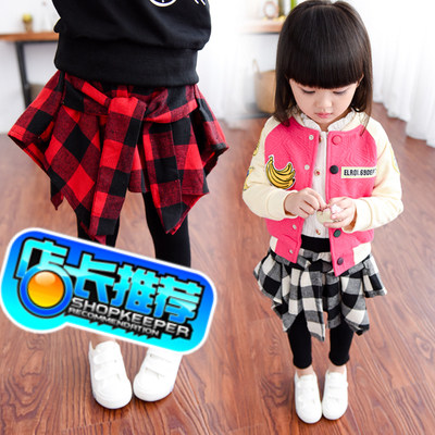 童装2021春秋亲子装女童打底裤儿童舞蹈演出服宝宝格子假两件裙子