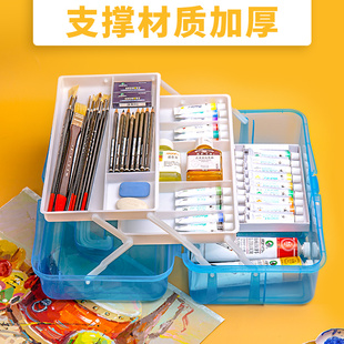 左绘加厚大号三层工具箱家用美术箱收纳水粉塑料透明学生画箱美甲