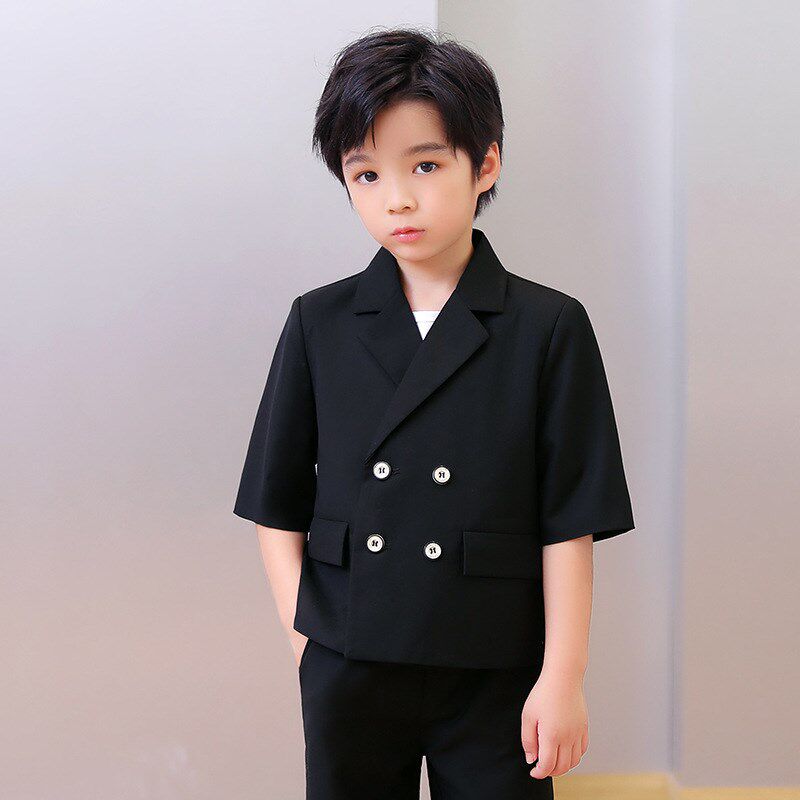 男童西装套装短袖夏季主持走秀表演男孩宝宝花童礼服儿童英伦西服