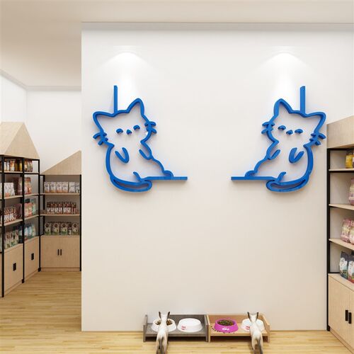 网红公仔猫咖店墙面装饰用品宠物店铺贴纸挂画玻璃门吧台创意装修