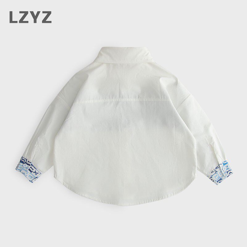 LZYZ童装儿童衬衫男童长袖衬衣宽松纯棉薄款春秋装洋气外套中小童