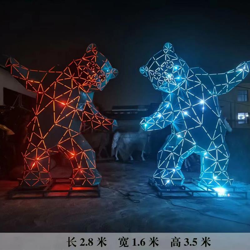 不锈钢网红几何熊雕塑发光切面熊玻璃钢卡通块面熊商业街景观装饰