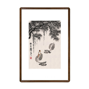 国画水墨画挂画客厅装饰画书房茶室壁画办公室玄关画李可染牧牛图