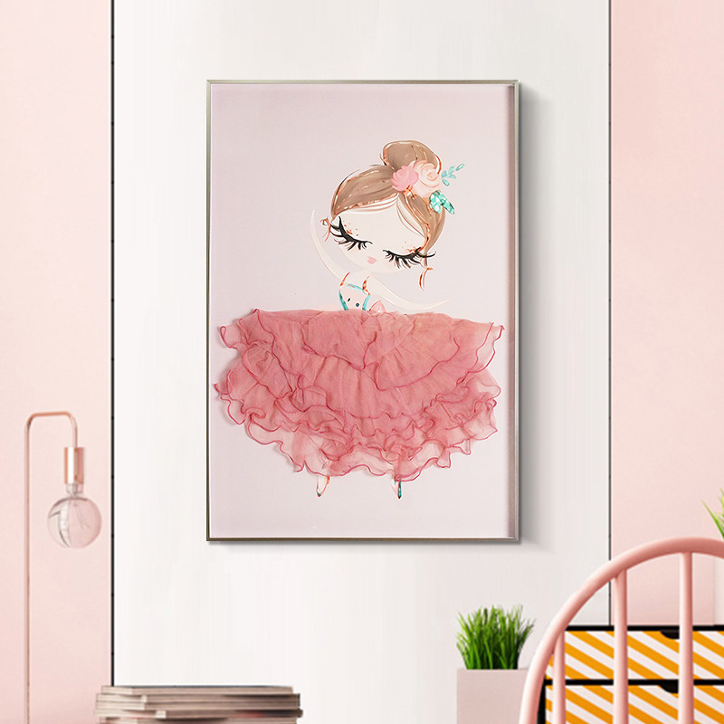 瑞杰 立体星钻画《穿舞裙的女孩》温馨公主房装饰画 儿童房卧室画