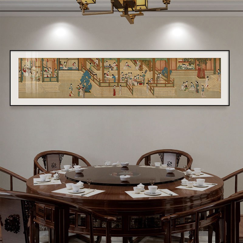 仕女图装饰画中式卧室床头挂画茶室书房古画捣练图酒店样板间壁画