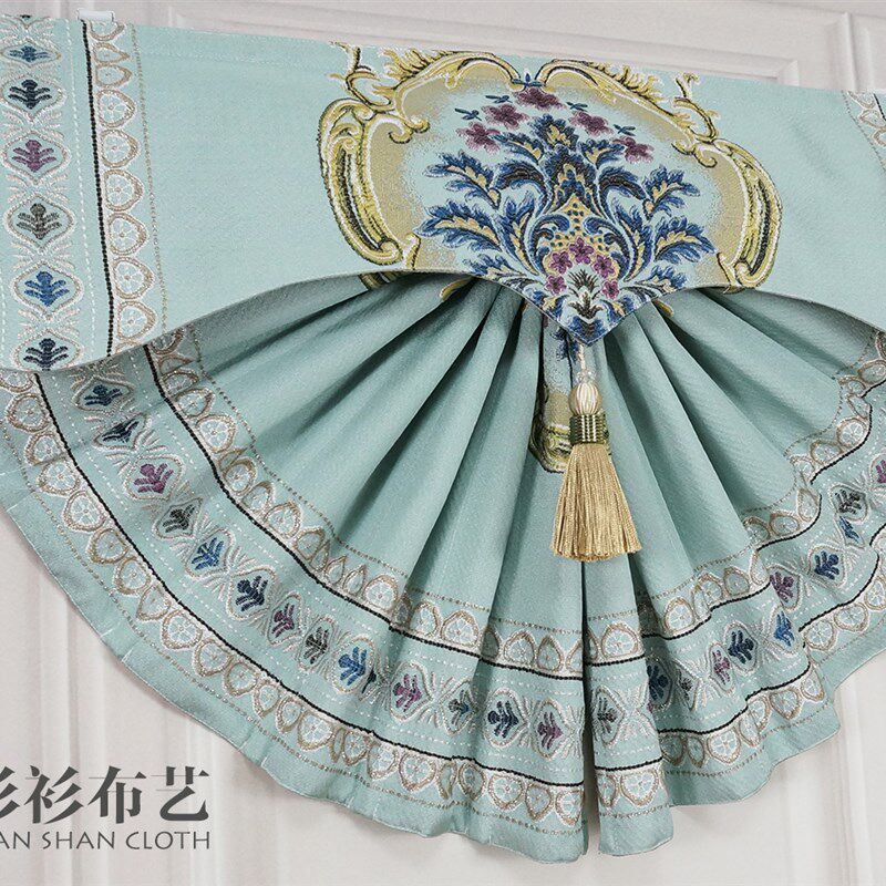 欧式简约风格 提花窗帘 扇形升降帘 浅蓝色罗马帘 客厅卧室遮光帘