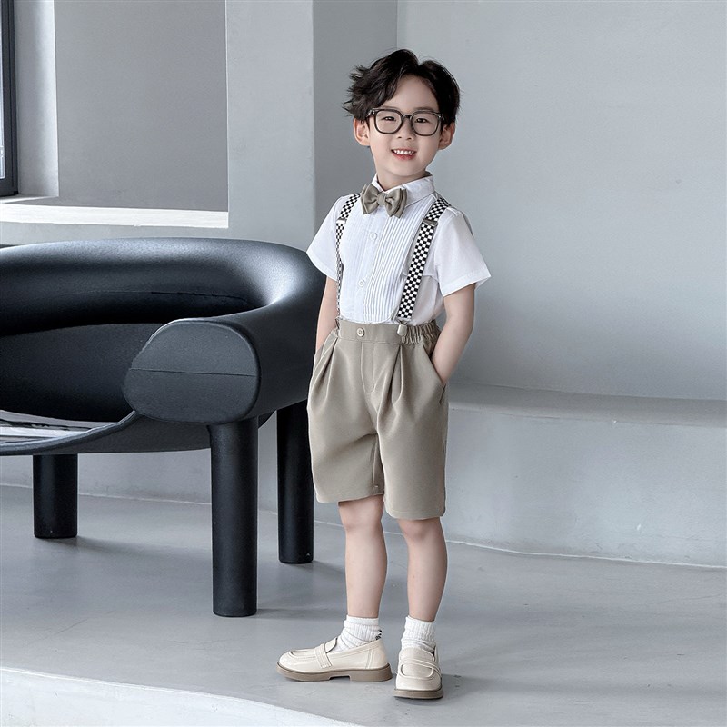 男童高级感主持人礼服2025夏男孩生日洋气西装套装英伦小少爷西服