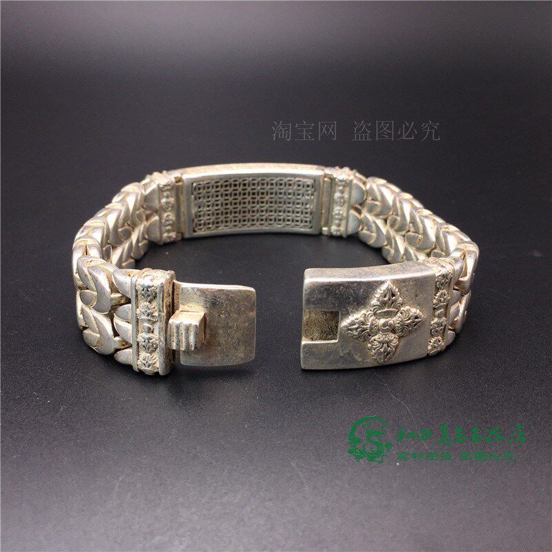 复古老银尼泊尔镂空花纹金刚杵藏银手串男款霸气时尚转运苗银手链