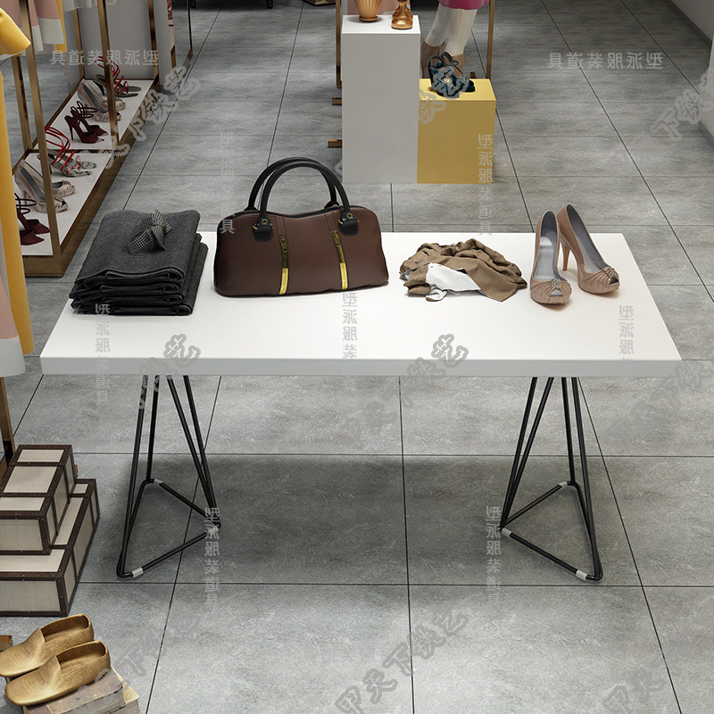 北欧简约服装店展示架实木包包架鞋架工作台中间流水台展示台桌子