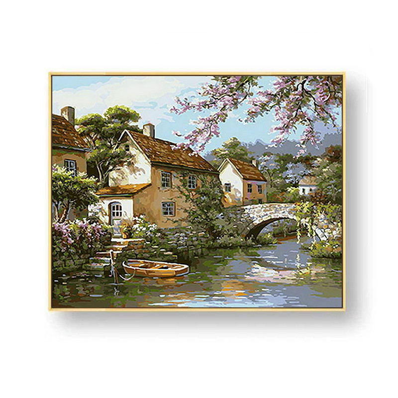 diy数字油彩画客厅欧式风景装饰画减压diy手工制作填色画田园风情