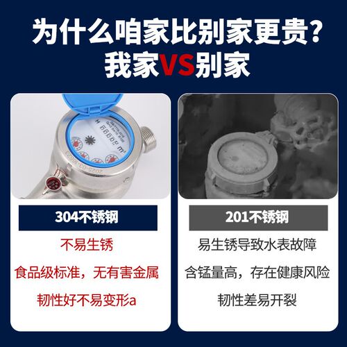 304不锈钢水表加厚壳体高精度工业级耐用厂家直销4分6分国标螺纹