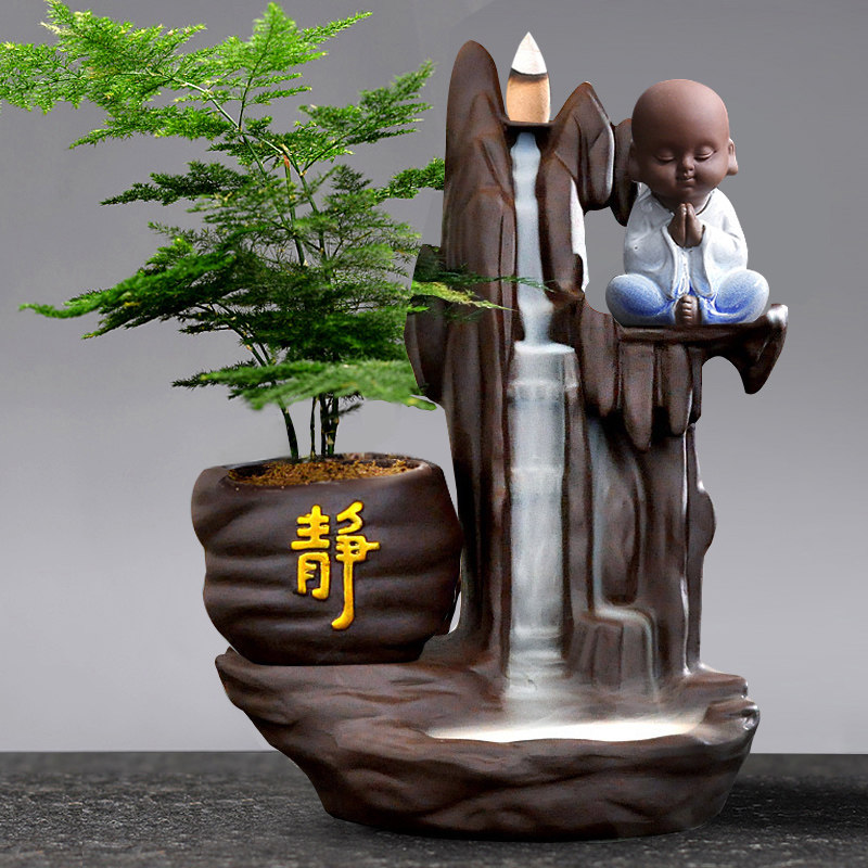 倒流香炉高山流水室内观赏檀香茶道陶瓷香熏炉大号创意家用摆件