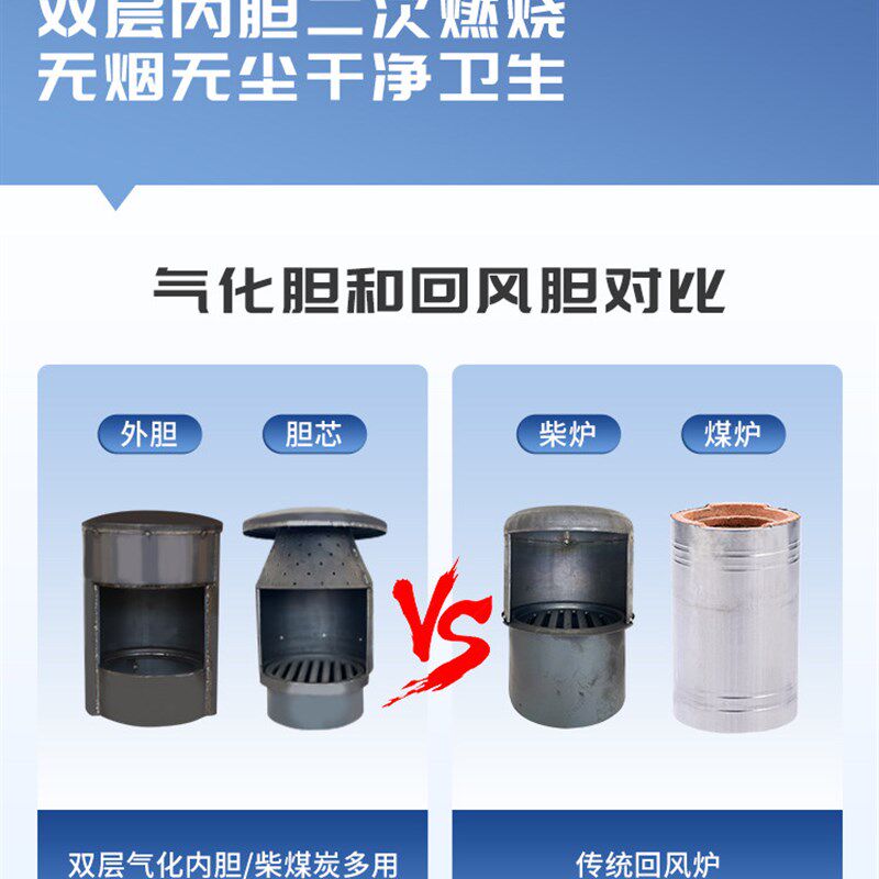 农村家用取暖炉室内柴火炉冬季加厚无烟气化炉柴煤两用烧柴烤火炉