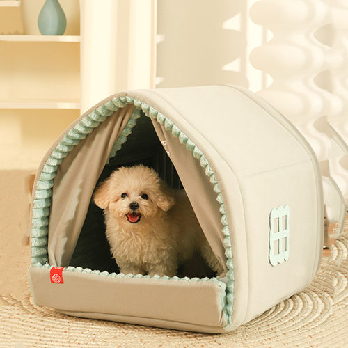狗窝冬天保暖小型犬带门帘封闭式宠物猫窝狗屋比熊茶杯鹿犬雪纳瑞