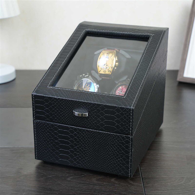 蛇皮纹高端摇表器机械表自动上链马达盒转表器开盖自停防磁手表盒