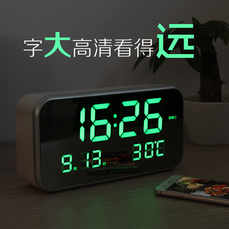 简约家用客厅时钟电子数字时尚台钟表音乐闹钟静音LED夜光万年历