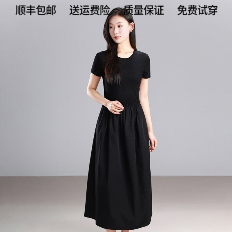 阿玛施专柜同款2026夏季圆领显瘦收腰小黑裙中长款连衣裙5500517