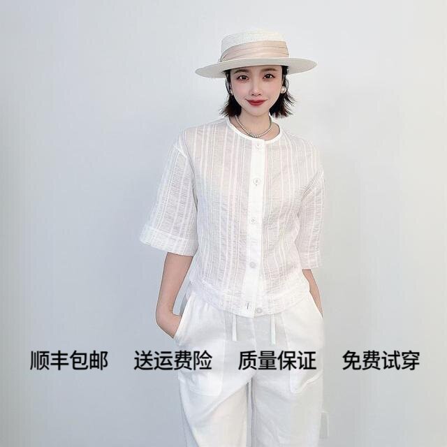 阿玛施夏季圆领中袖宽松显瘦衬衫