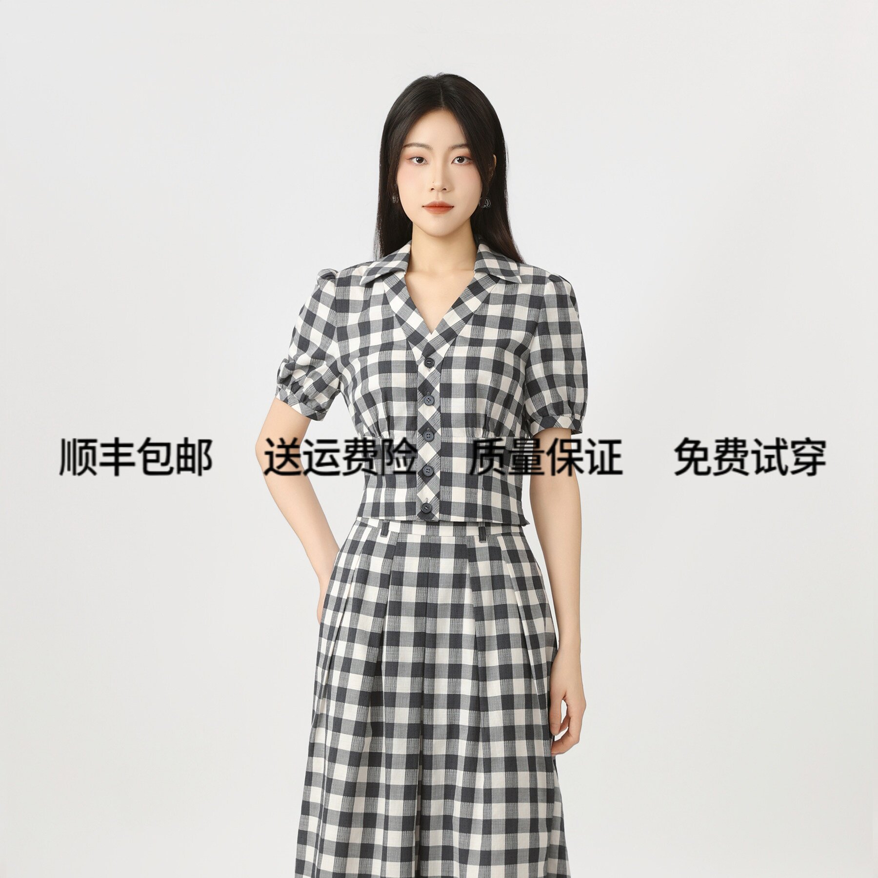 阿玛施2026夏复古格子短袖衬衫