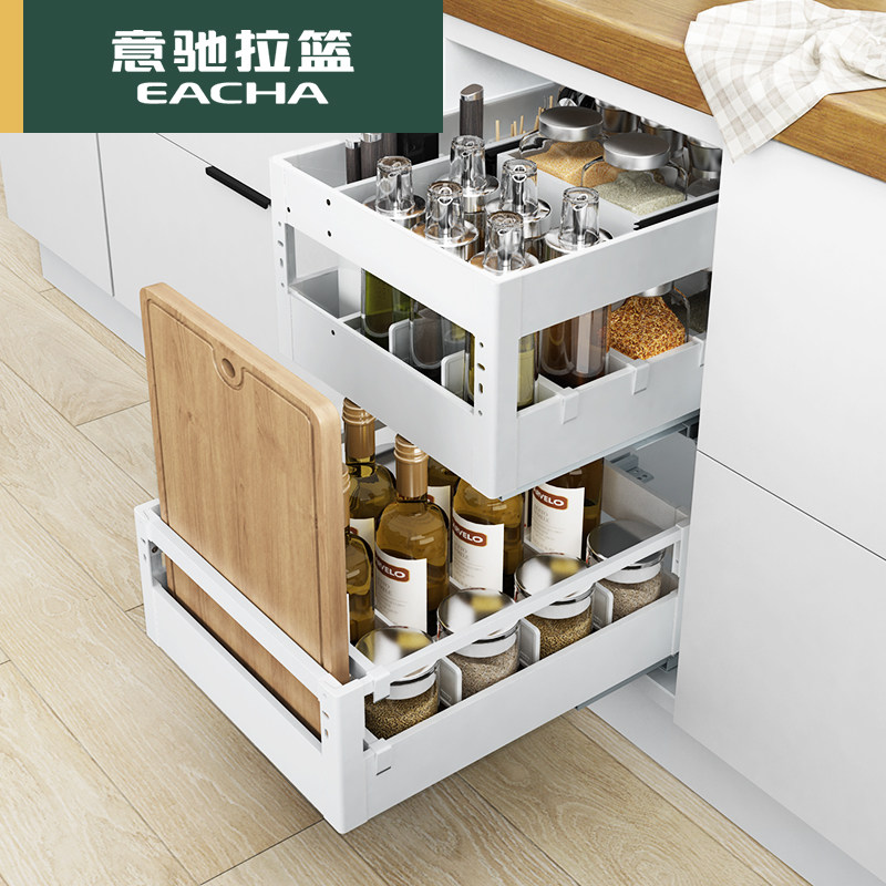 意驰 拉篮厨房橱柜调味料篮304不锈钢抽屉式厨柜内置工具收纳架