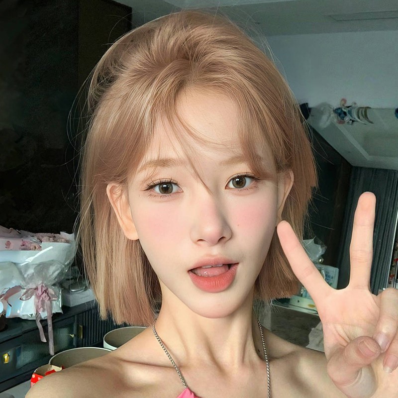 短发假发全头套女粉色一刀切波波头假发套方圆脸网红假头发发型