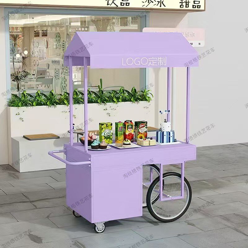 欧式铁艺花车超市促销车带柜子花店移动摊位车地摊创意户外餐车