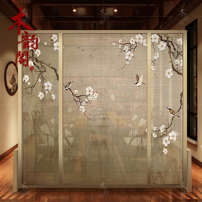 新中式屏风隔断客厅卧室遮挡家用布艺玄关实木座屏简约现代小户型