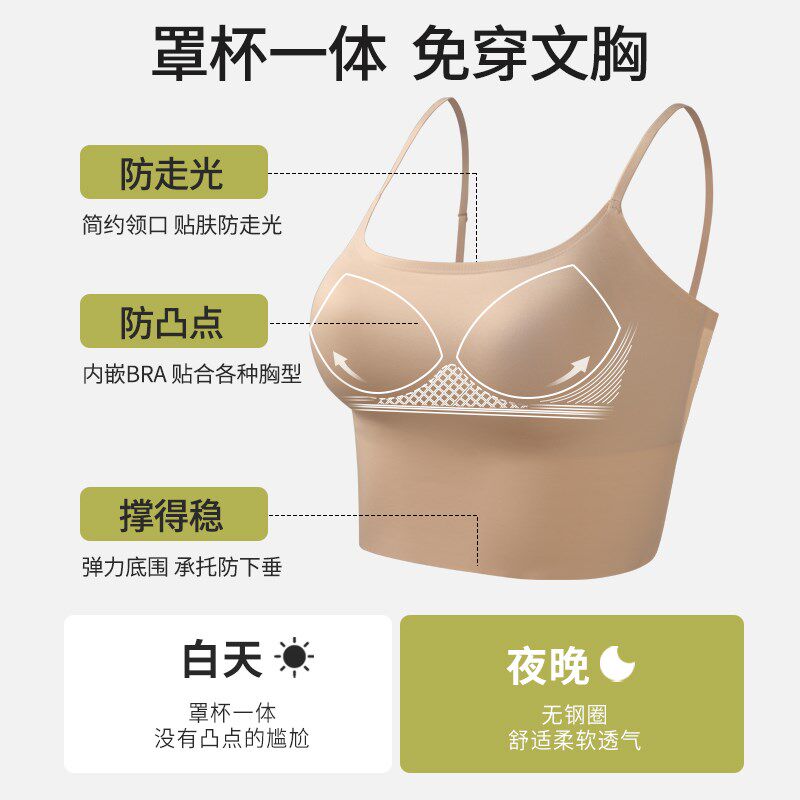 隐形粉底液内衣女冰丝无痕美背吊带文胸一体薄款防走光肤色背心夏