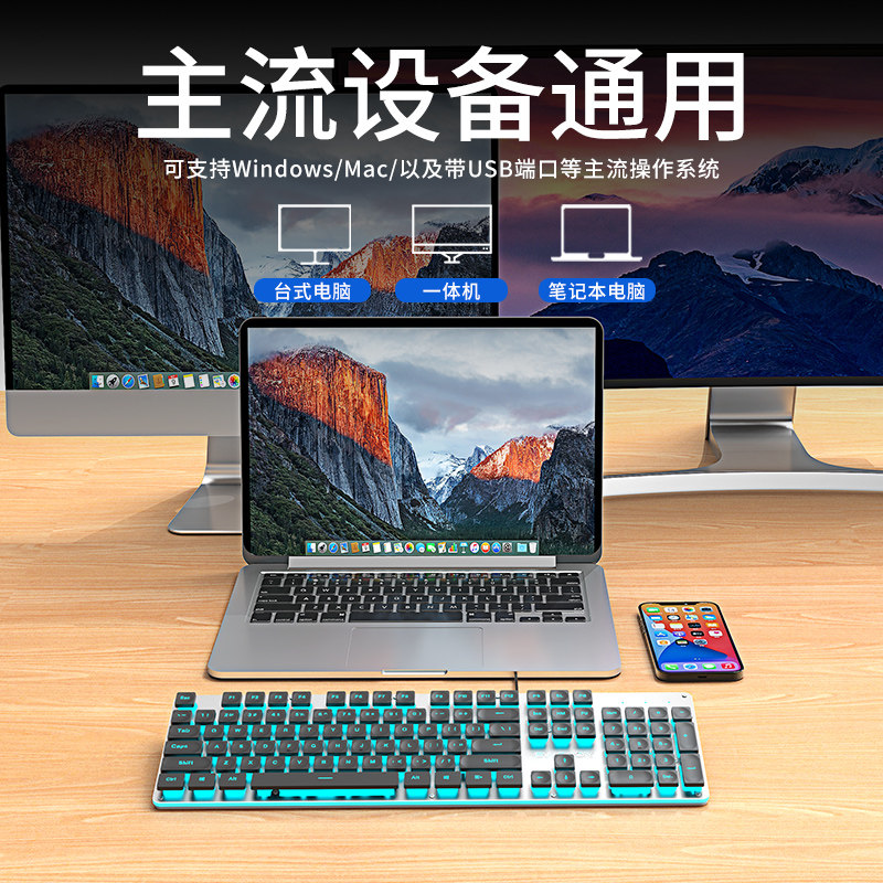 真静音有线键盘鼠标套装电脑机械游戏女生办公专用无声无线键鼠