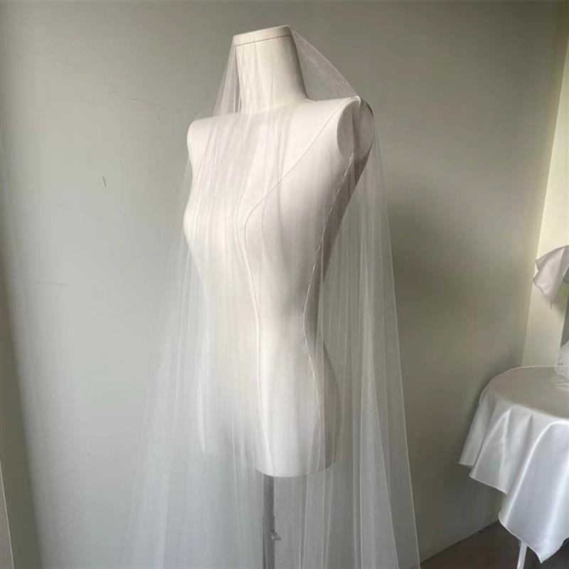 Mi唐手作素纱头纱进口软纱结婚婚礼拍照道具米黄色高透纱