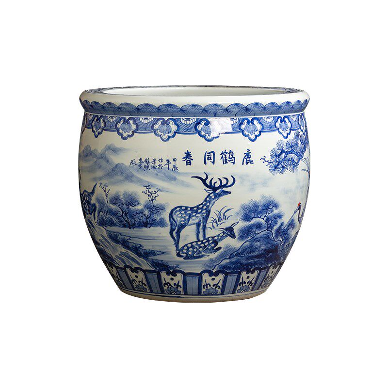 景德镇陶瓷鱼缸青花瓷缸荷花缸风水缸字画卷轴收纳缸庭院种树大缸